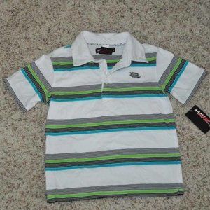Boys Polo Shirt 4 Tony Hawk Green White Striped Short Sleeve 3 Button Collared